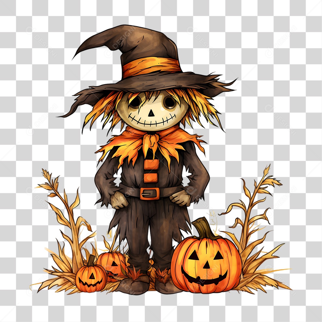 Elemento 3D Halloween Espantalho PNG Transparente