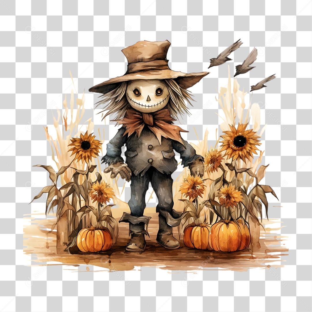 Elemento 3D Halloween Espantalho PNG Transparente