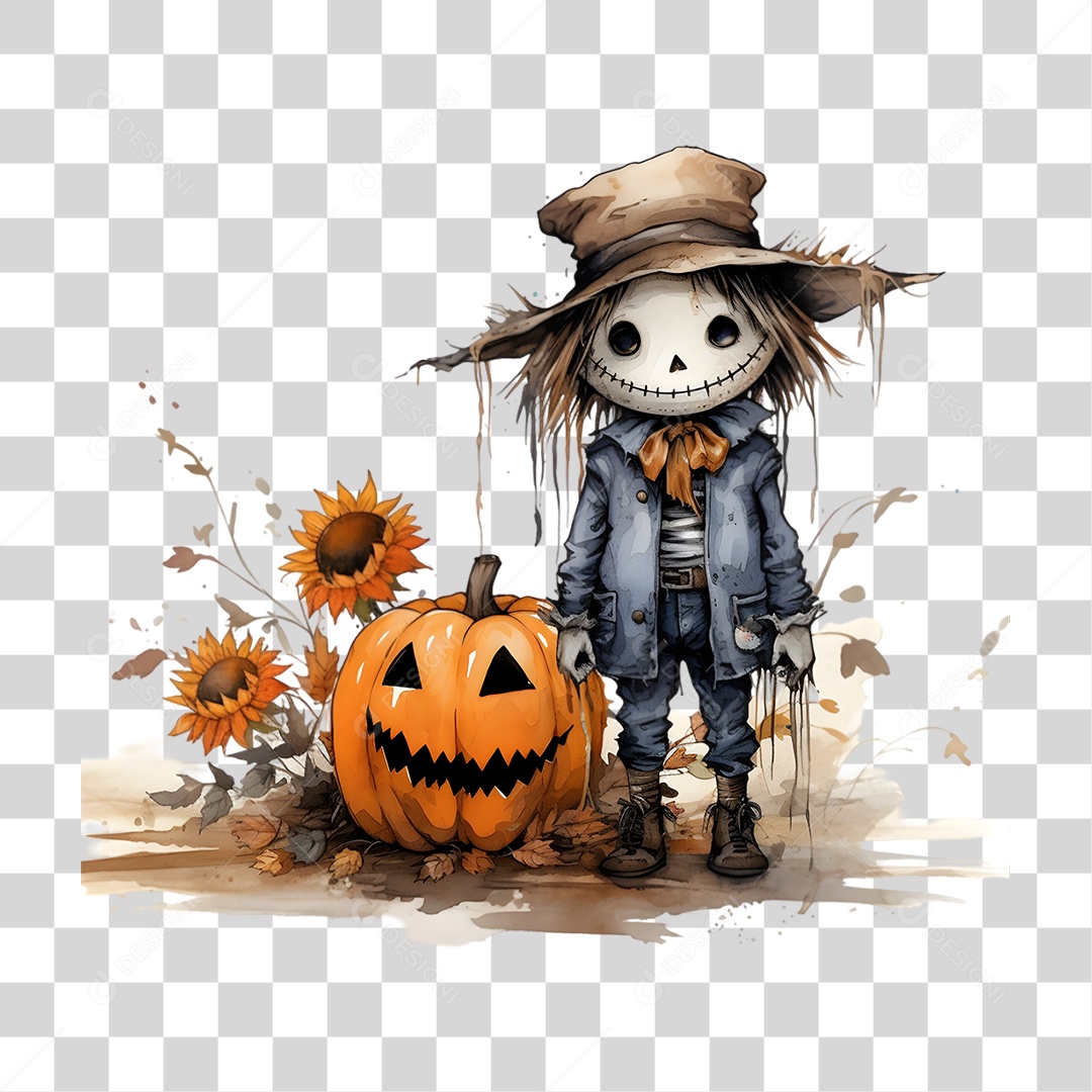 Elemento 3D Halloween Espantalho PNG Transparente