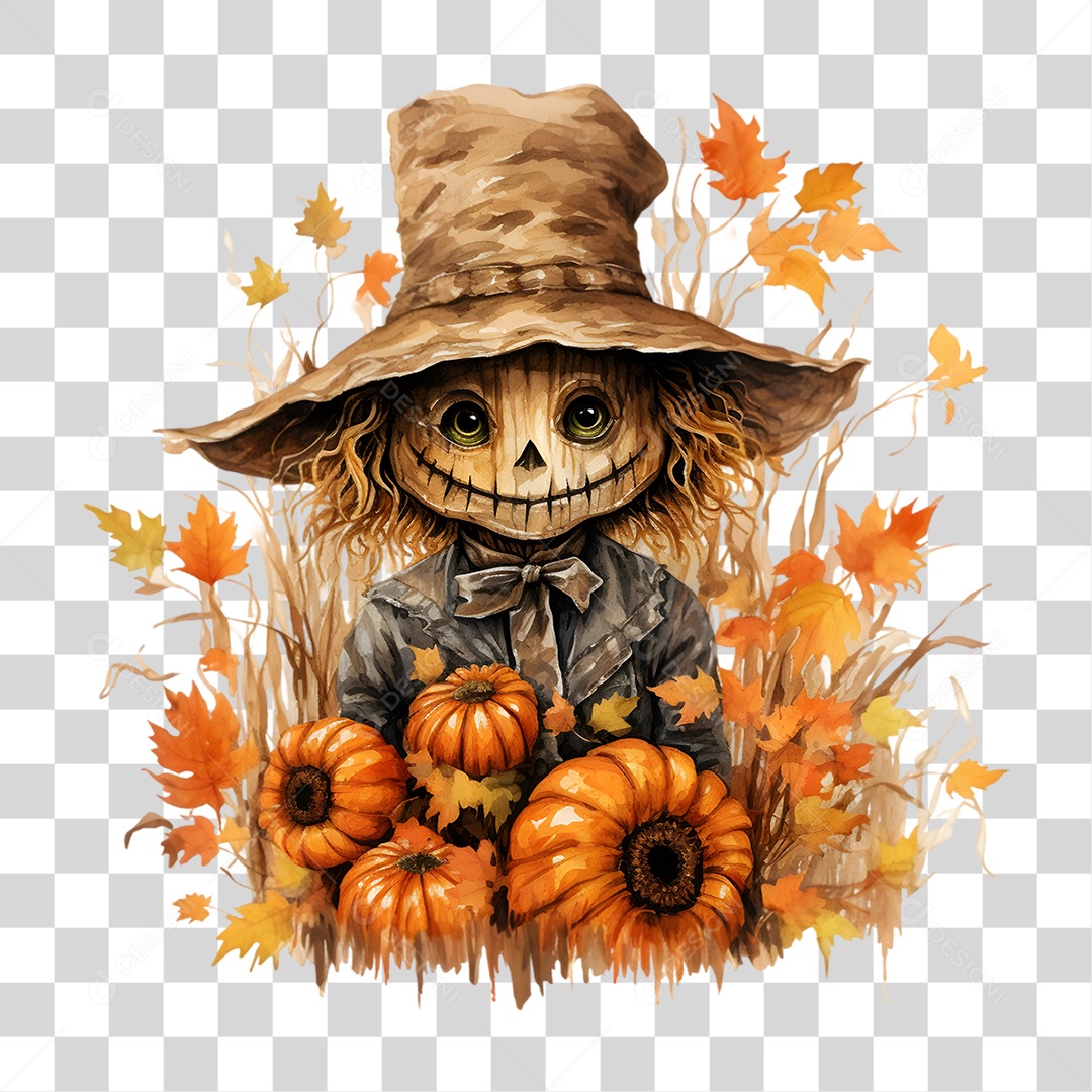 Elemento 3D Halloween Espantalho PNG Transparente