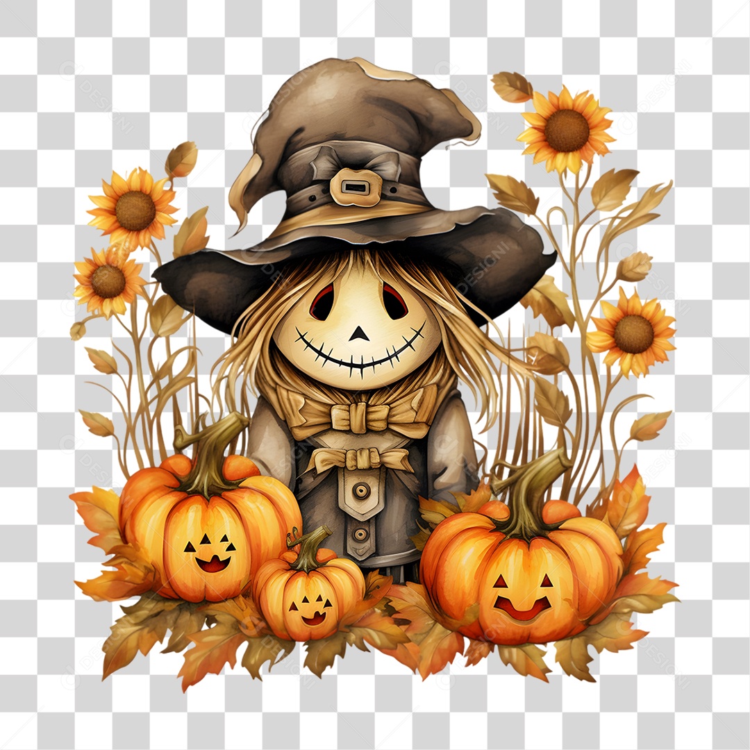 Elemento 3D Halloween Espantalho PNG Transparente