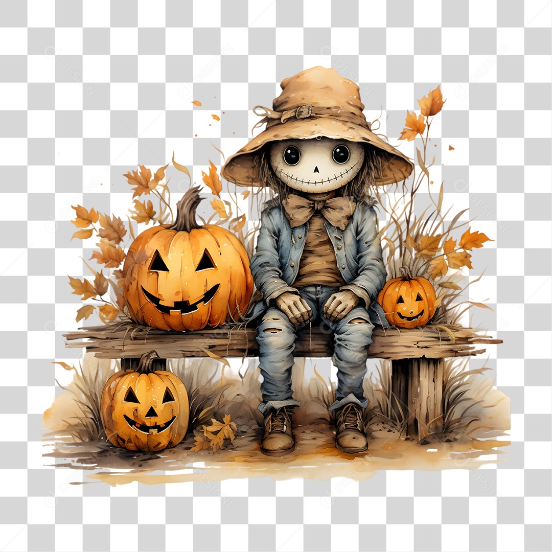 Elemento 3D Halloween Espantalho PNG Transparente