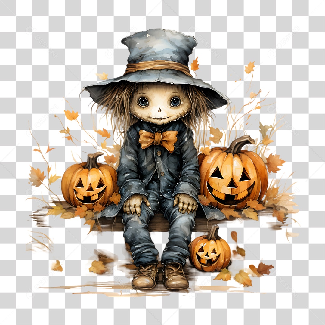 Elemento 3D Halloween Espantalho PNG Transparente