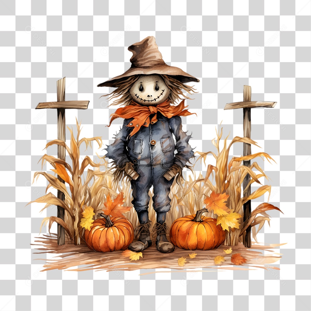 Elemento 3D Halloween Espantalho PNG Transparente