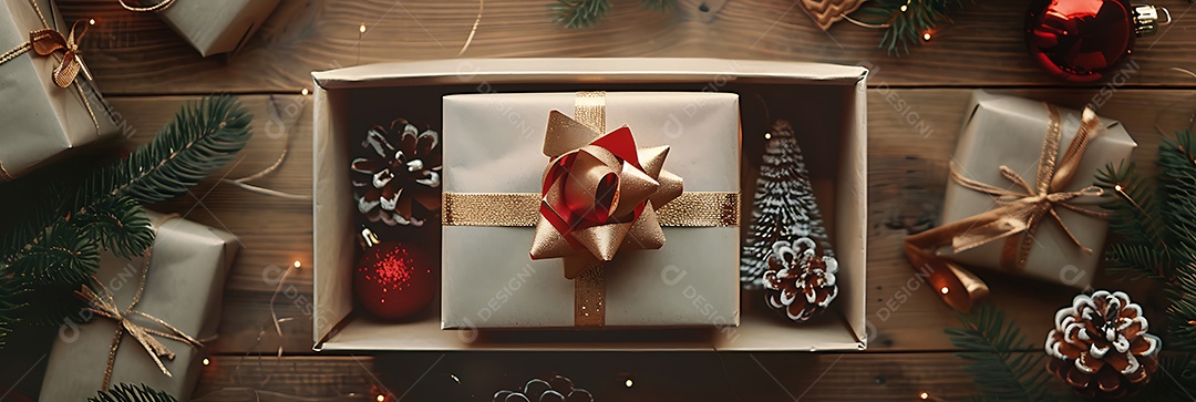 Fundo de Natal com caixas de presente e decorações