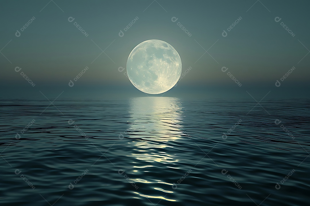 Lua cheia sobre a superfície do mar