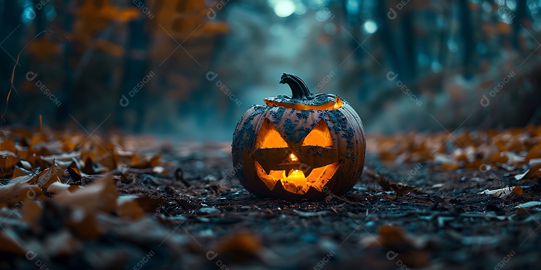 Fundo de Halloween com abóboras assustadoras e lua