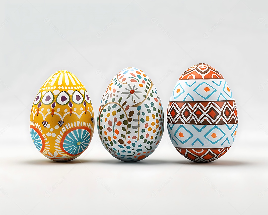 Ovos de Páscoa decorados em fundo branco