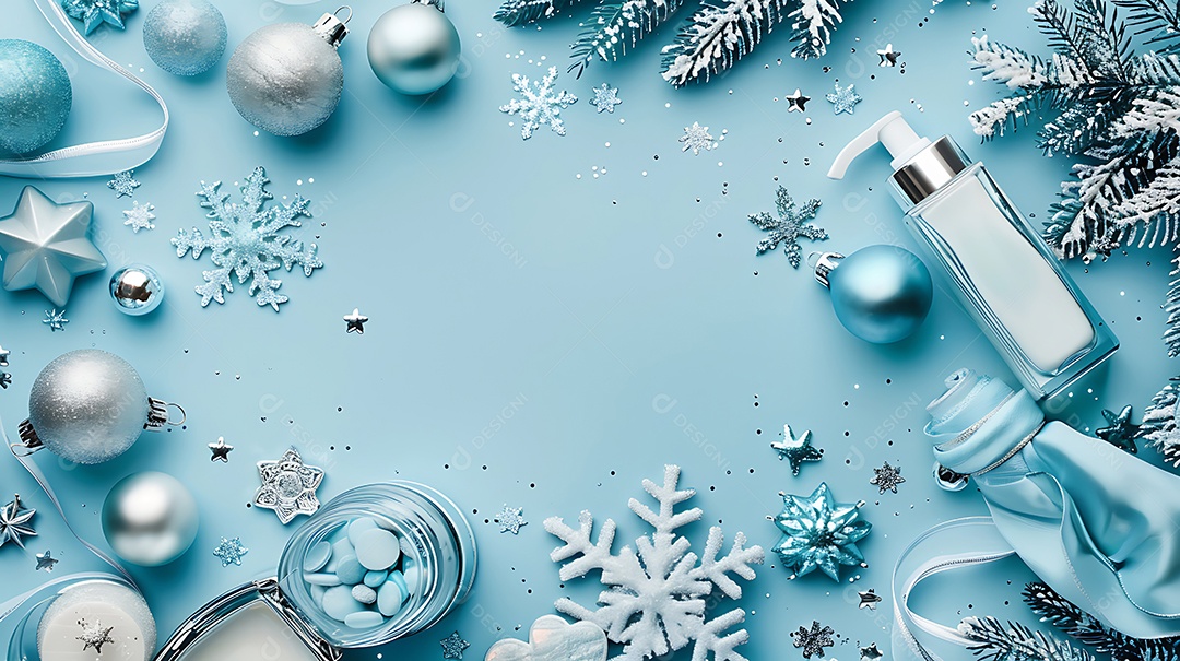 Composição de natal e ano novo em fundo azul