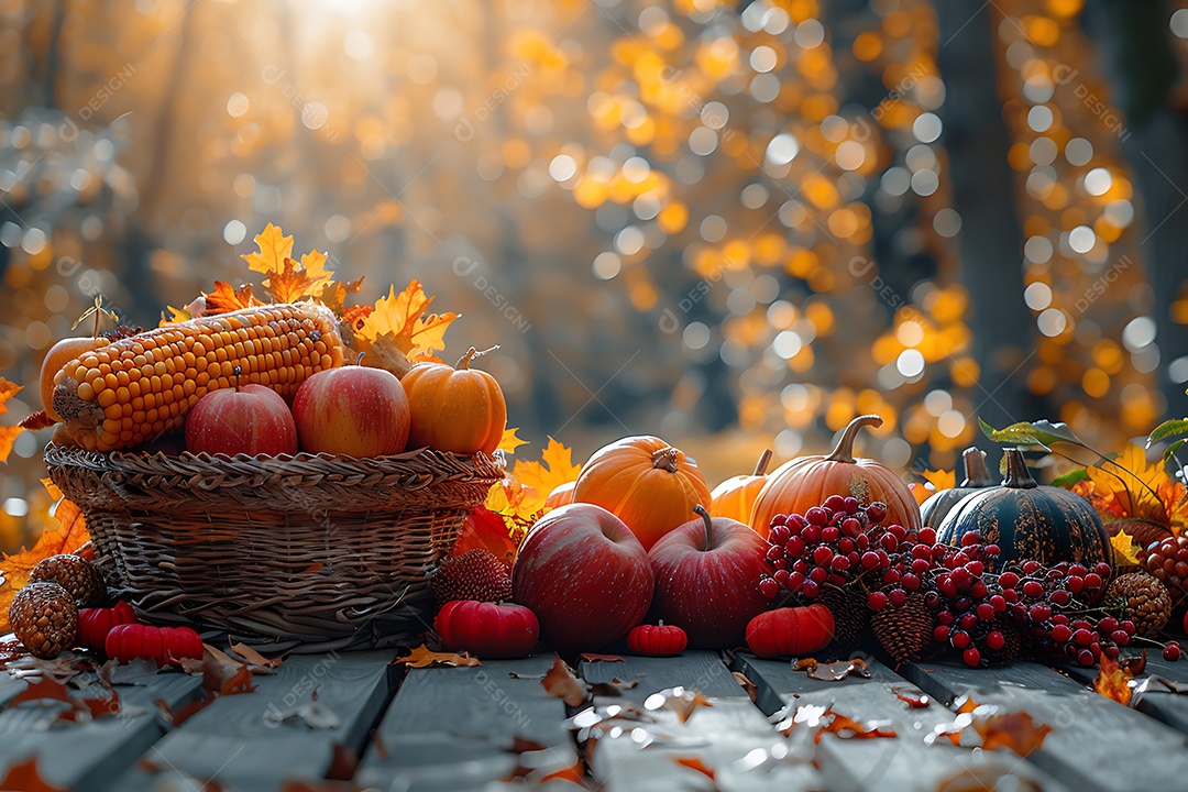 Fundo de outono com maçãs frutas vermelhas e folhas