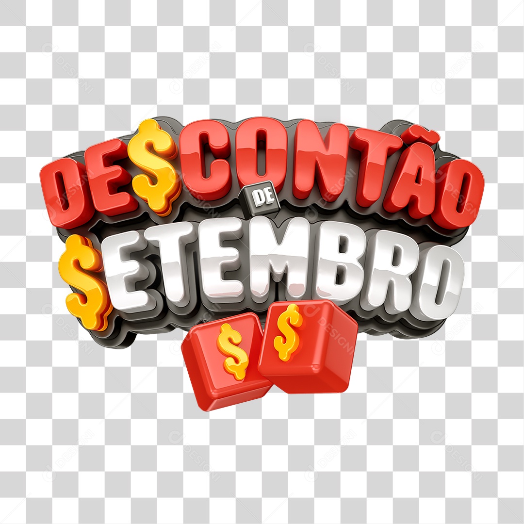 Selo 3D Desconto de Setembro PNG Transparente