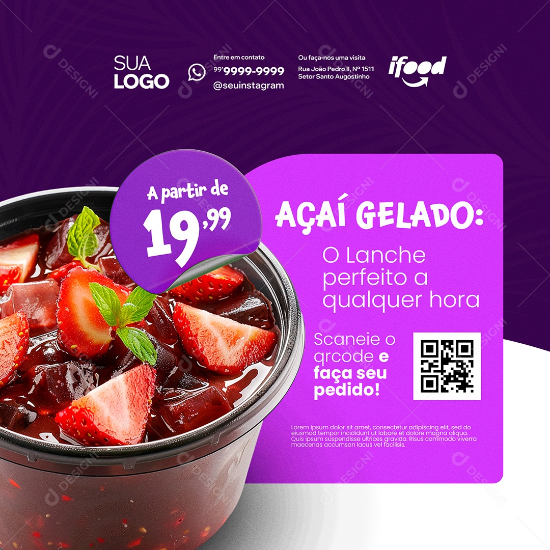 Açaiteria Açaí Gelado Social Media PSD Editável