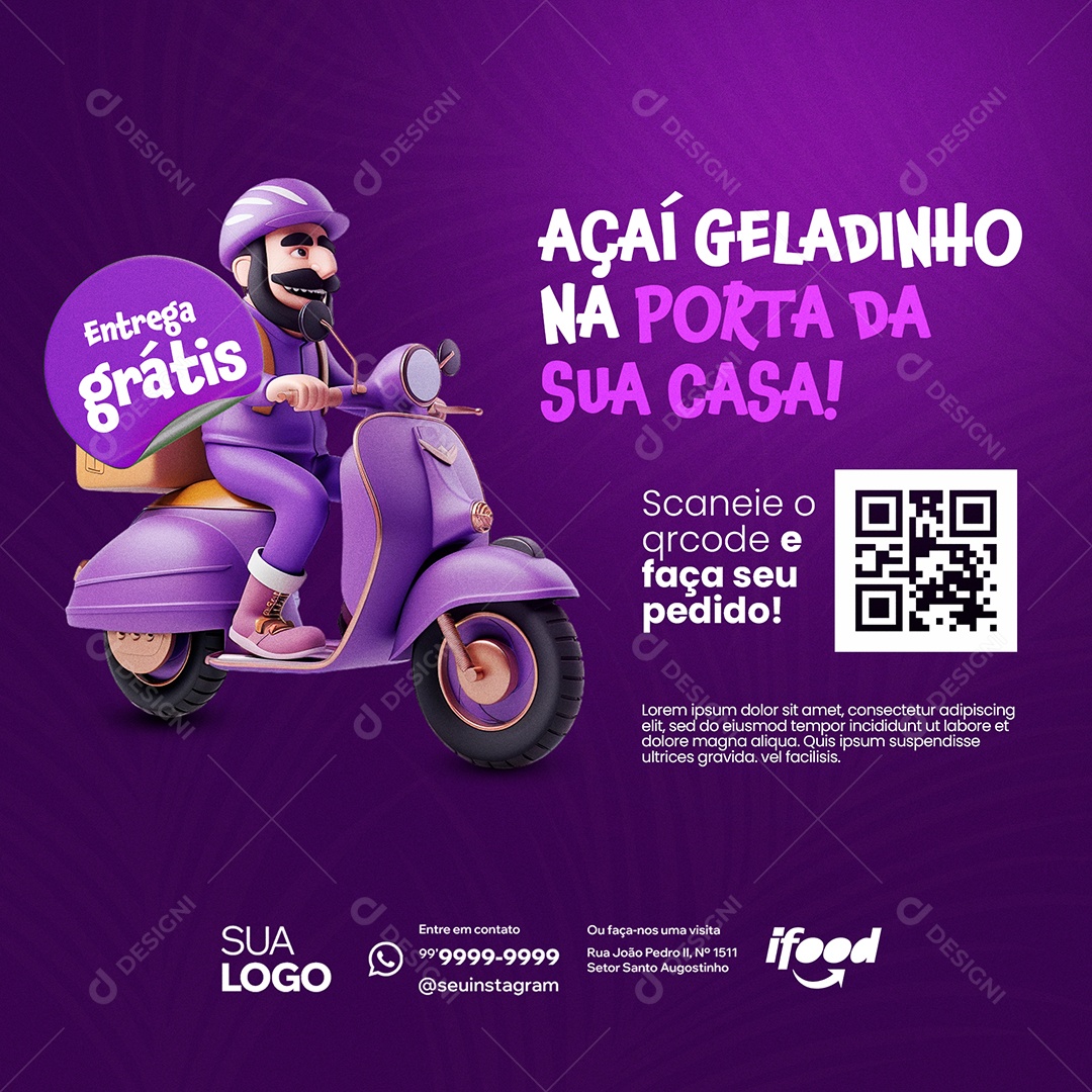 Açaiteria Açaí Geladinho na Porta da Sua Casa Social Media PSD Editável