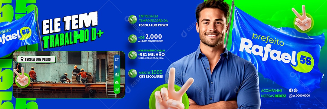 Carrossel Política Ele tem Trabalho de Mais Social Media PSD Editável