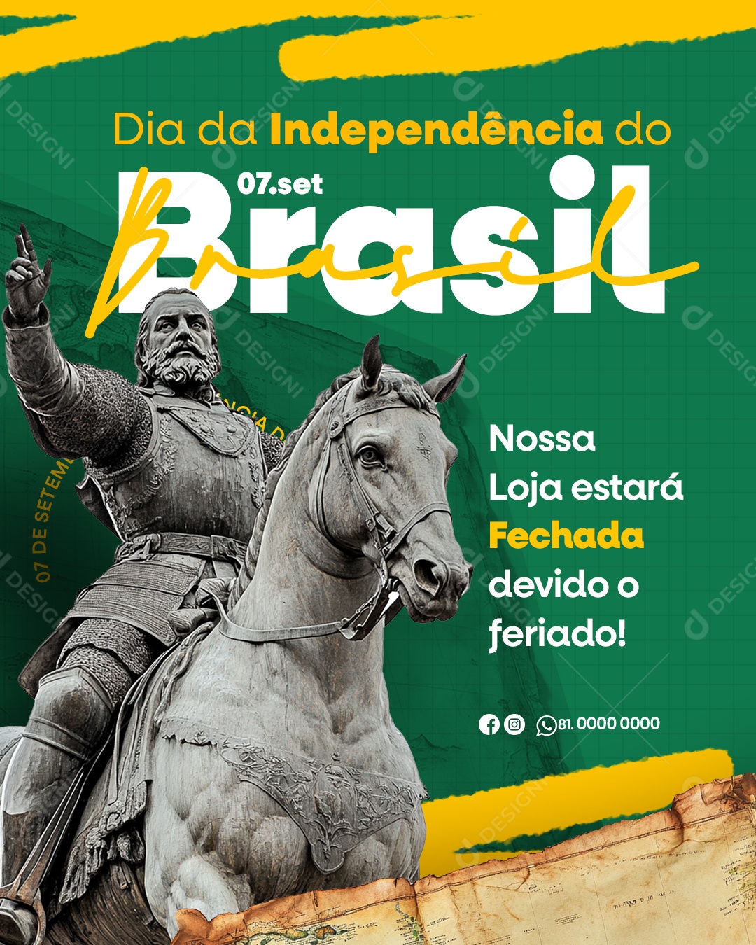 Dia da Independência do Brasil Horário de Funcionamento Social Media PSD Editável
