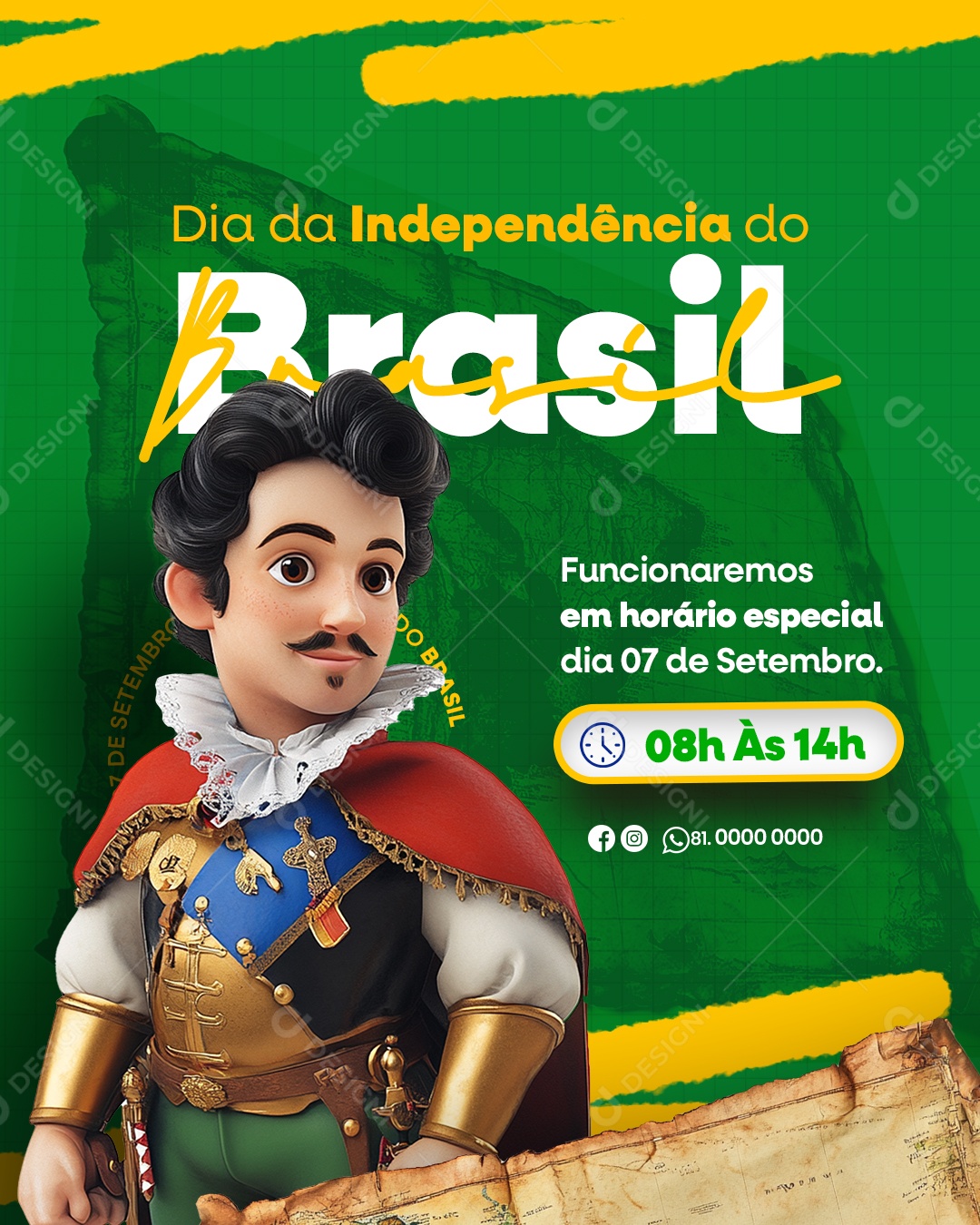 Dia da Independência do Brasil Horário de Funcionamento Social Media PSD Editável
