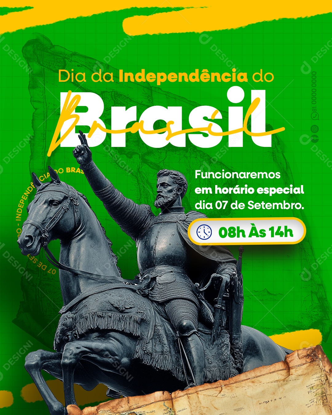 Dia da Independência do Brasil Horário de Funcionamento Social Media PSD Editável