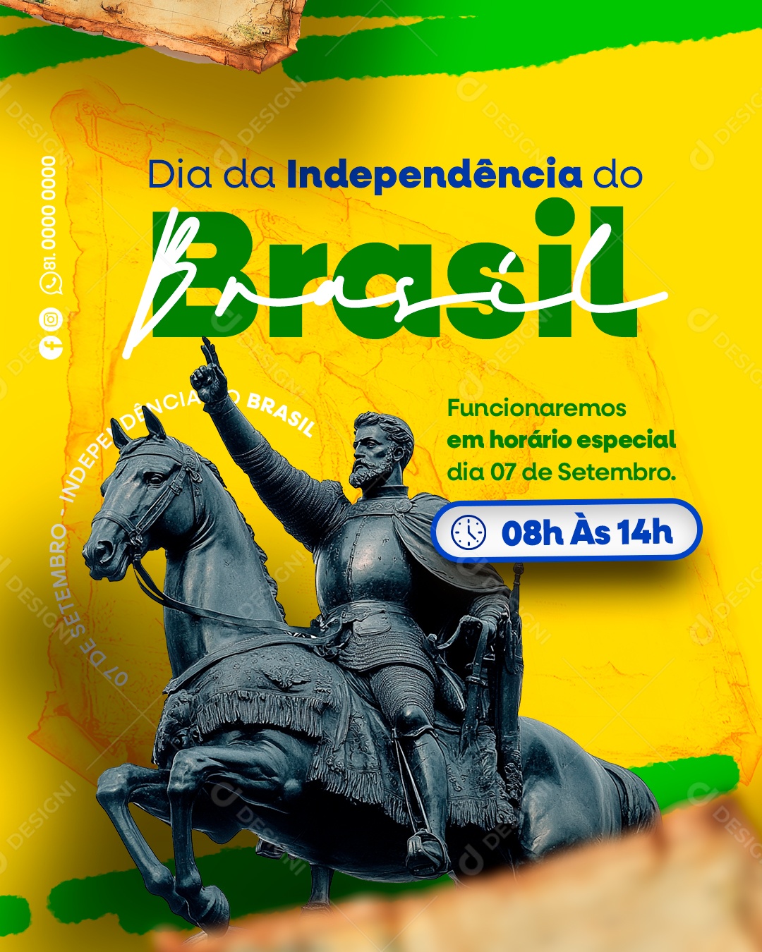 Dia da Independência do Brasil Horário de Funcionamento Social Media PSD Editável