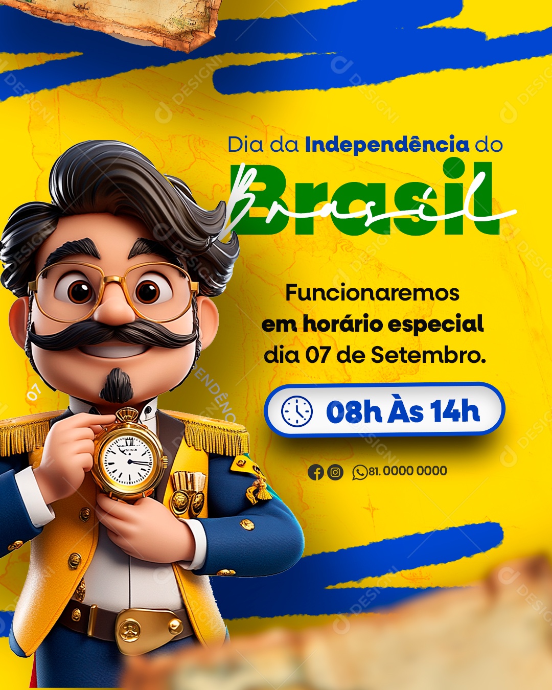 Dia da Independência do Brasil Horário de Funcionamento Social Media PSD Editável