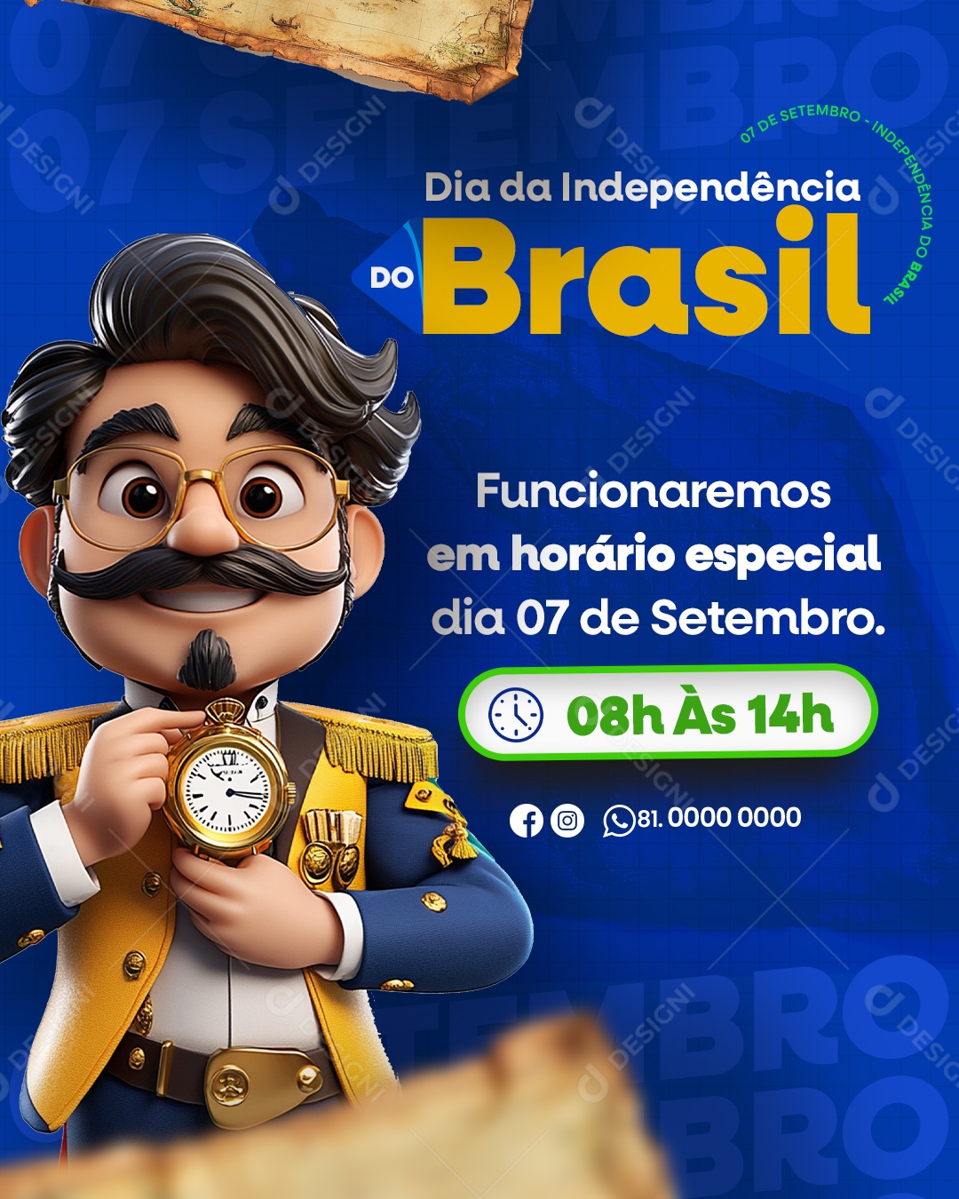 Dia da Independência do Brasil Horário de Funcionamento Social Media PSD Editável