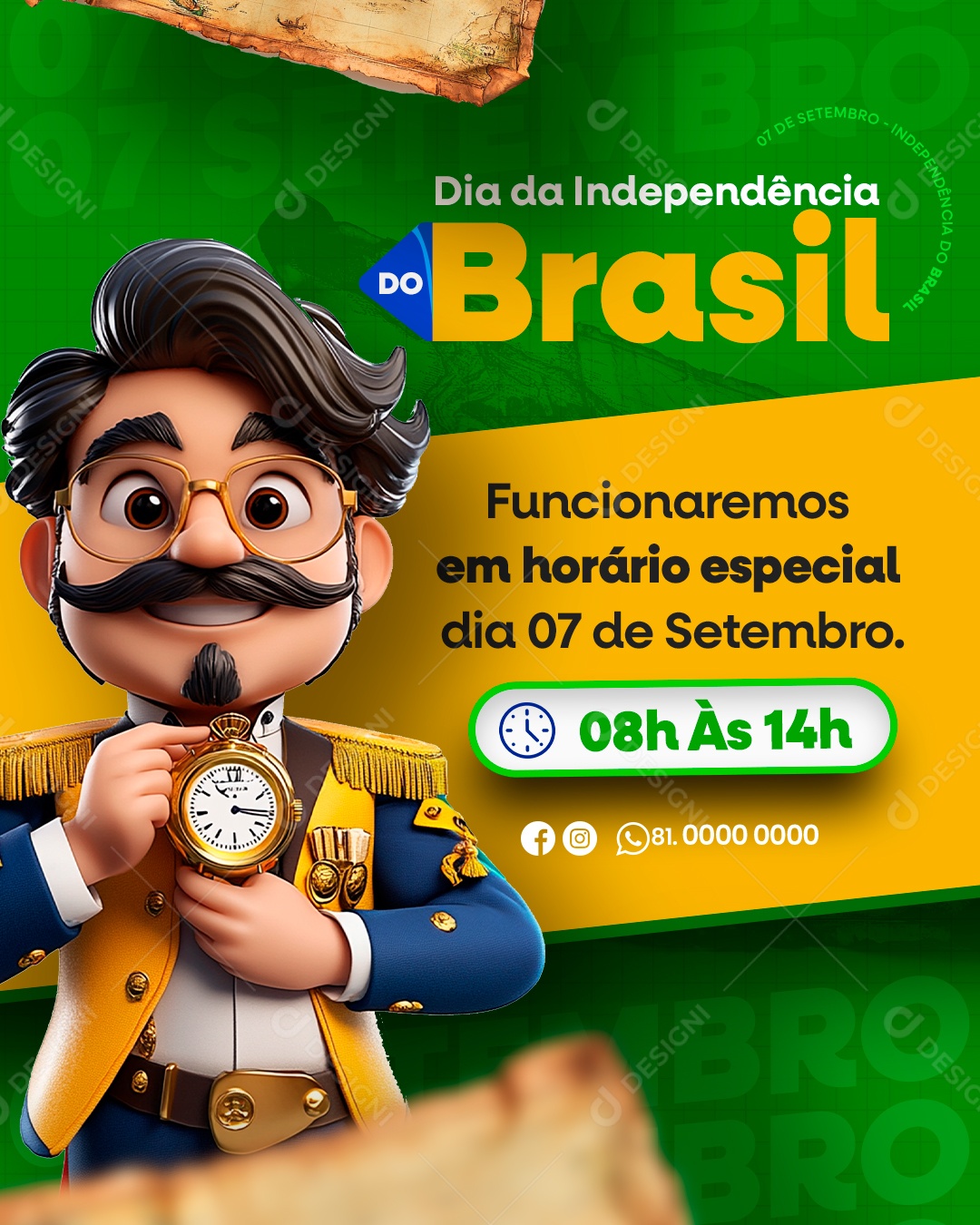 Dia da Independência do Brasil Horário de Funcionamento Social Media PSD Editável