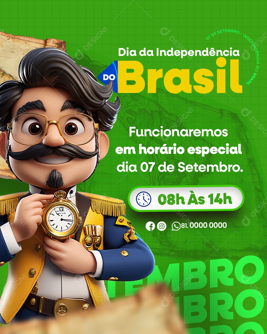 Dia da Independência do Brasil Horário de Funcionamento Social Media PSD Editável