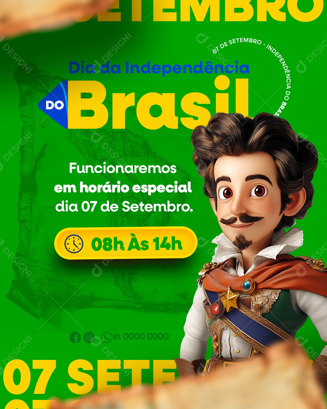 Dia da Independência do Brasil Horário de Funcionamento Social Media PSD Editável
