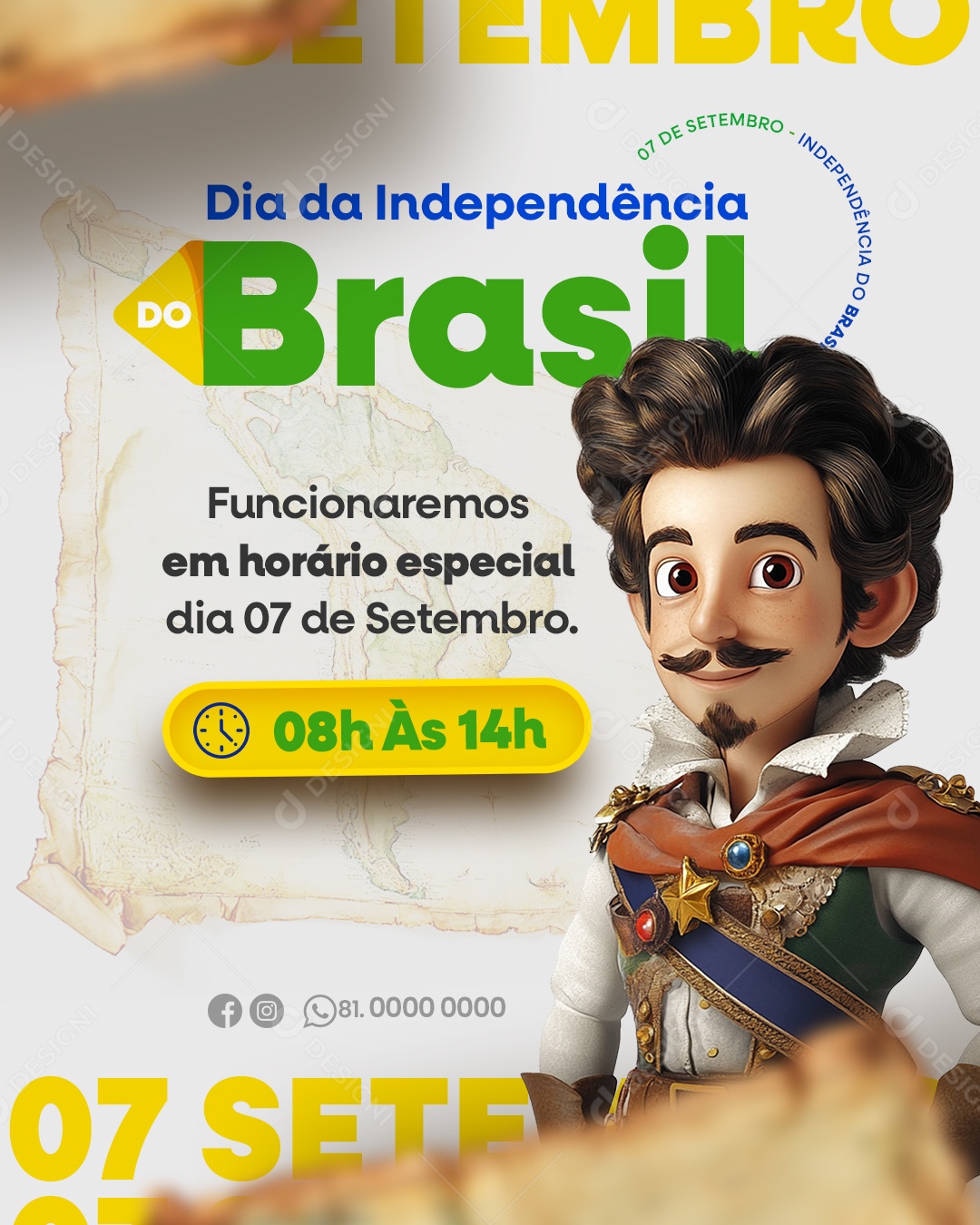 Dia da Independência do Brasil Horário de Funcionamento Social Media PSD Editável