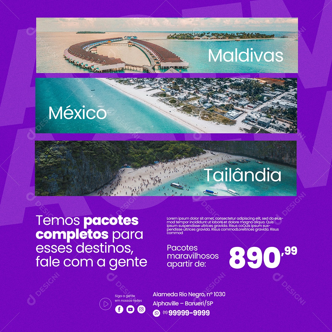 Agência de ViagensTemos Pacotes Social Media PSD Editável