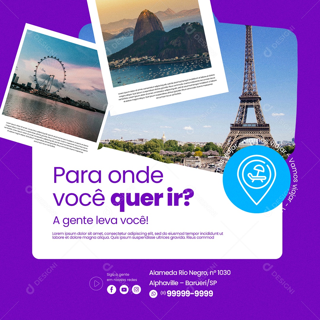 Agência de Viagens Para Onde Você Quer Ir Social Media PSD Editável