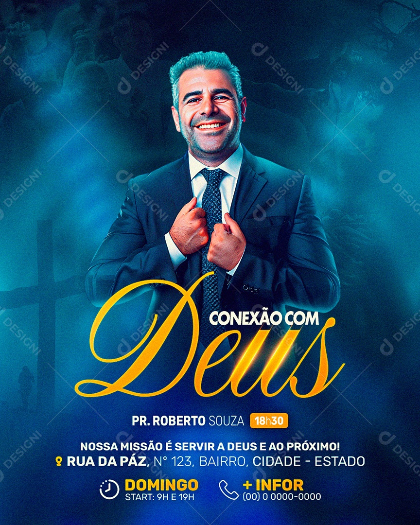 Flyer Gospel Conexão com Deus Social Media PSD Editável