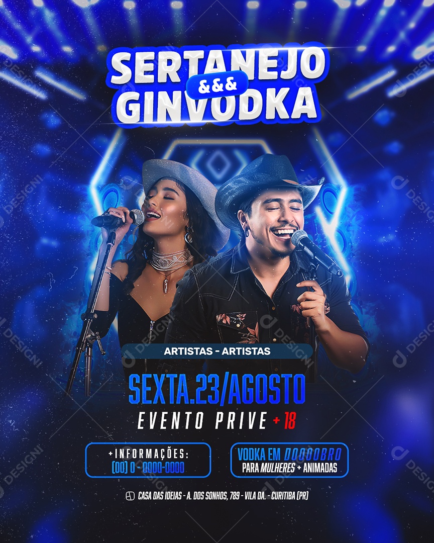 Flyer Sertanejo e Gin Vodka Social Media PSD Editável