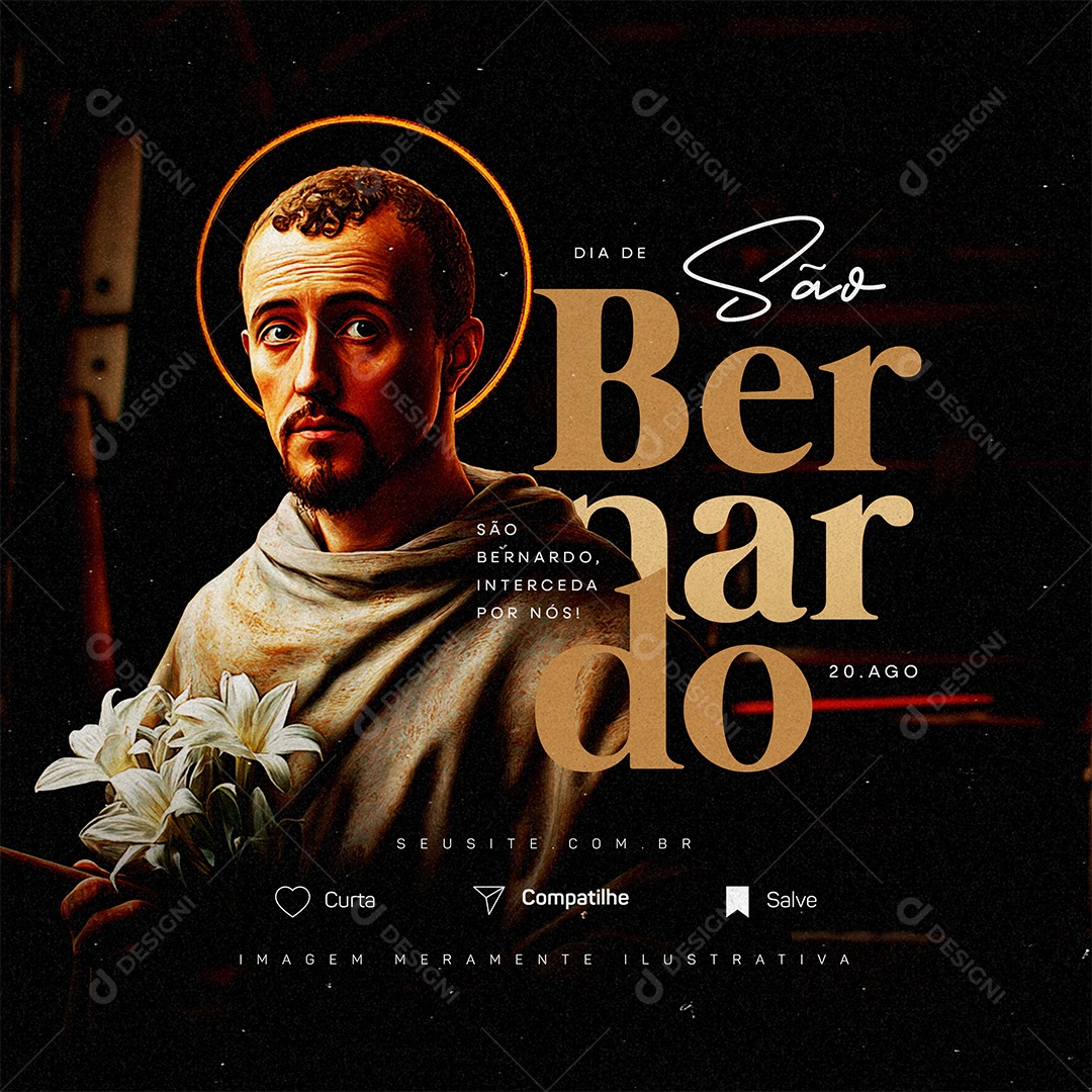 Social Media Dia de São Bernardo 20 de Agosto PSD Editável