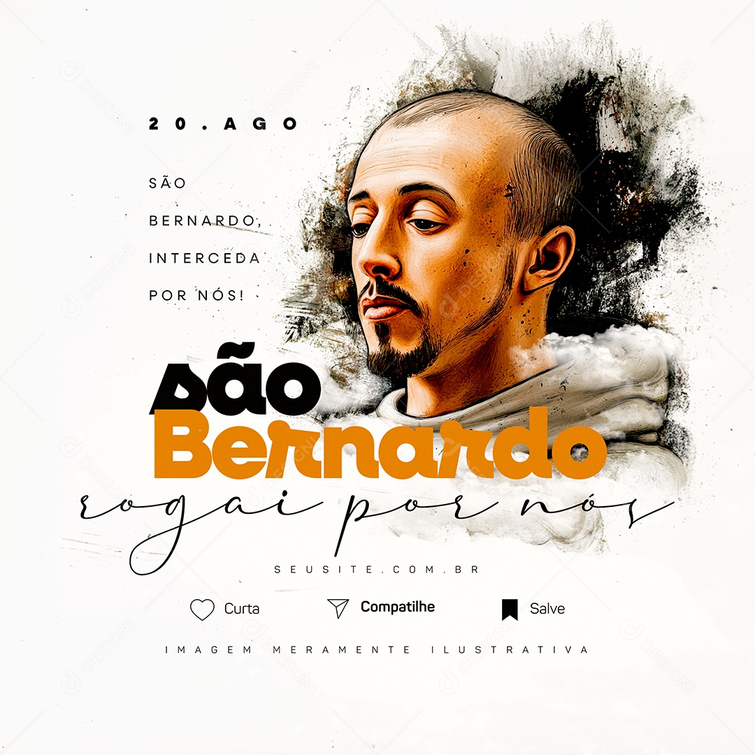 Dia de São Bernardo 20 de Agosto Rogai por Nós Social Media PSD Editável