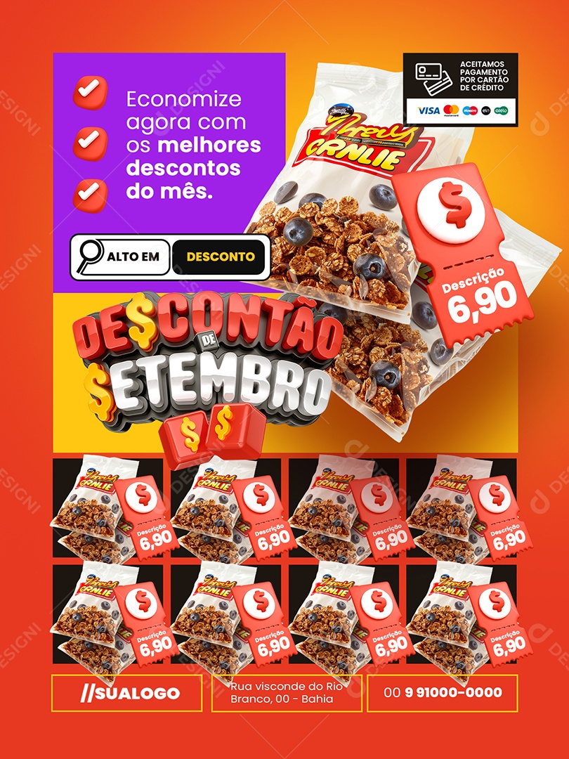 Descontão de Setembro Supermercado Encarte Cereais Social Media PSD Editável