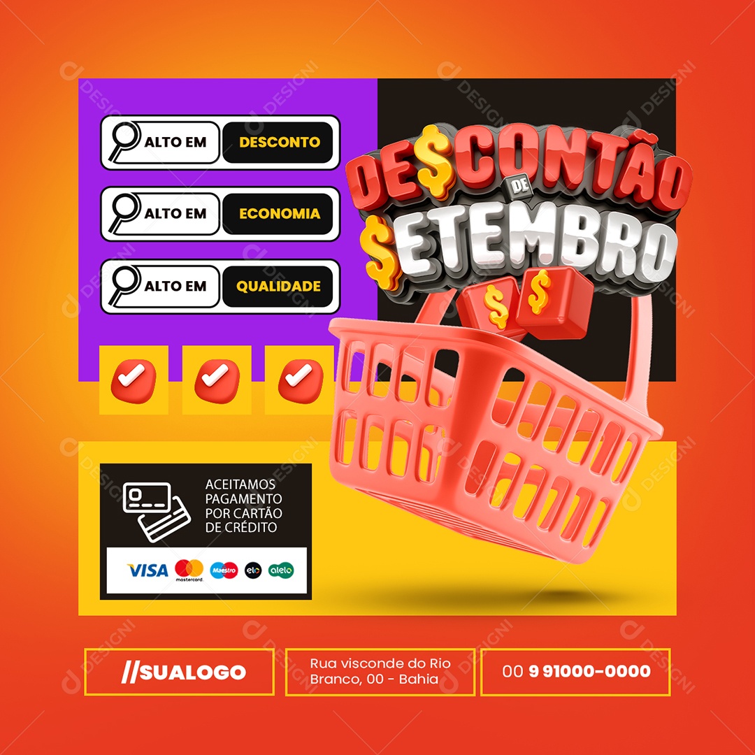 Descontão de Setembro Supermercado Alto em Economia Social Media PSD Editável