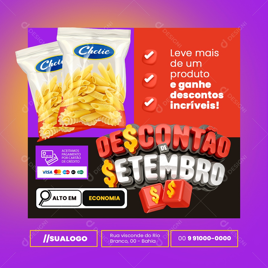 Descontão de Setembro Supermercado Macarrão Social Media PSD Editável