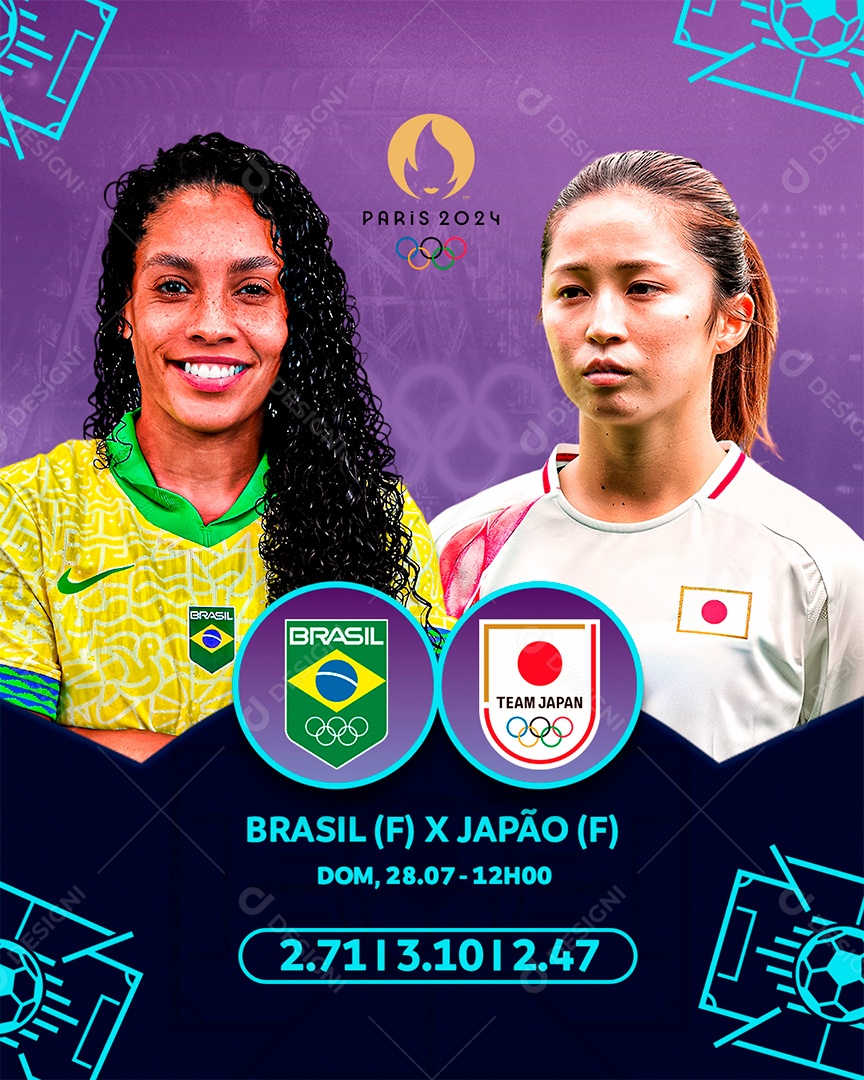 Flyer Matchday Futebol Olimpiadas 2024 Social Mídia PSD Editável