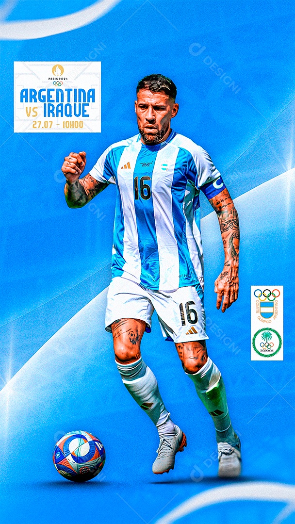 Flyer Matchday Otamendi Argentina Olimpíadas Social Mídia PSD Editável