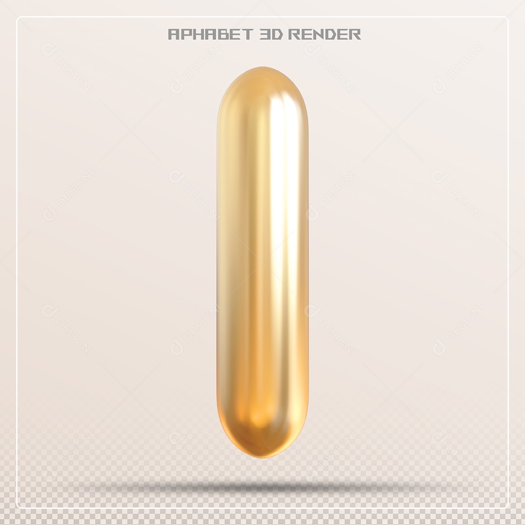 Letra I Maiúscula Elemento 3D Dourado para Composição PSD