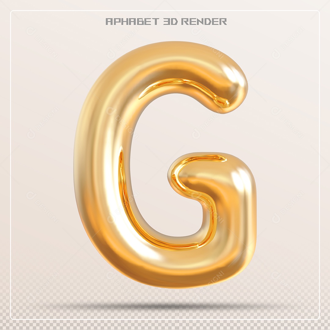Letra G Maiúscula Elemento 3D Dourado para Composição PSD