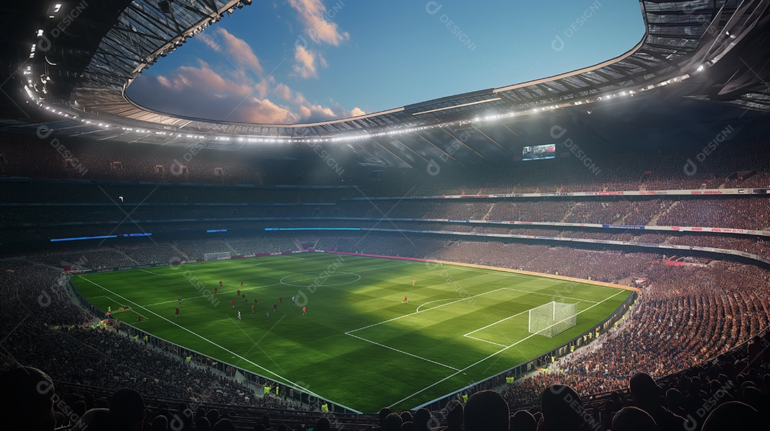 Estádio lotado de pessoas para assitir ao jogo