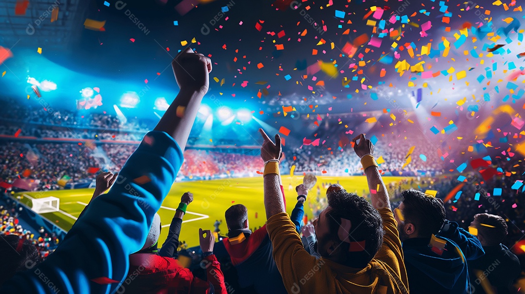 Pessoas felizes em estádio de futebol