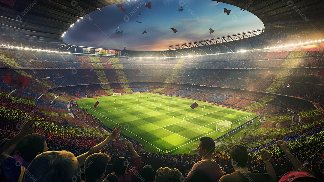 Estádio de futebool lotado de torcedores para jogo