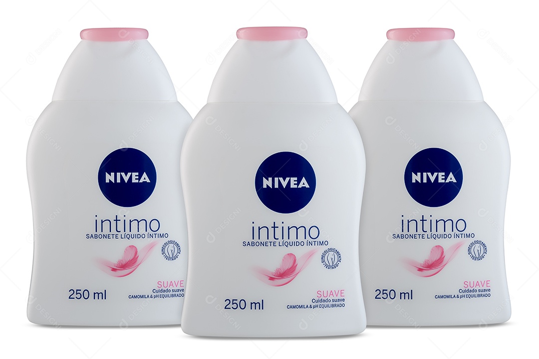 Três sabonetes liquído intímo nivea sobre fundo branco