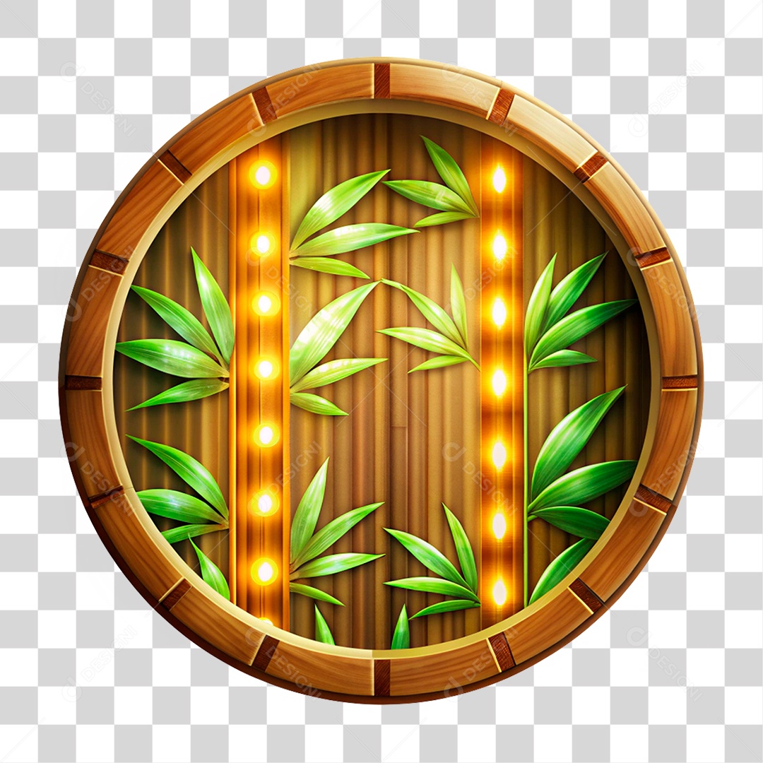 Elemento 3D Placa de Madeira com Bambu PNG Transparente