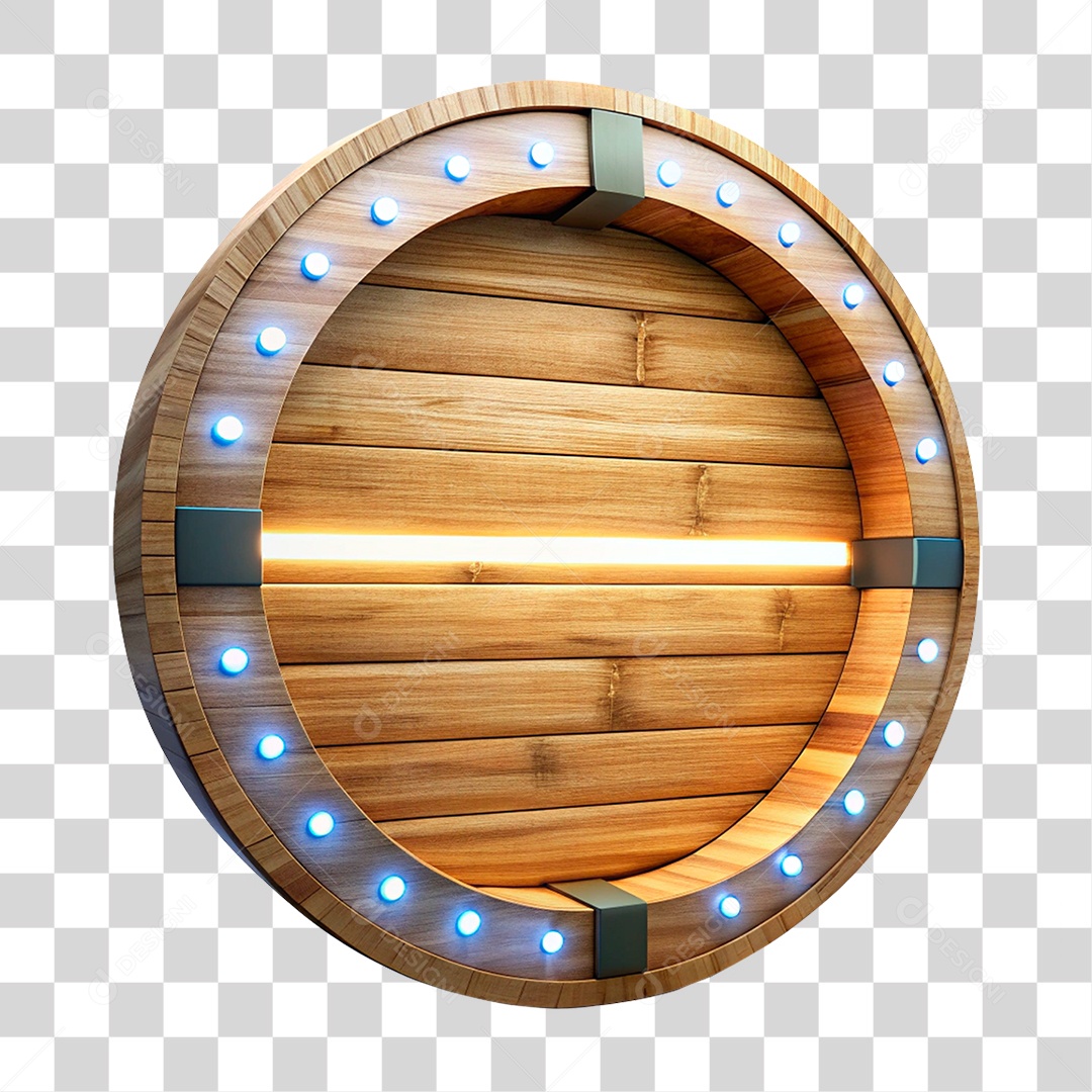 Placa de Madeira Redonda Com Luz e Led PNG Transparente