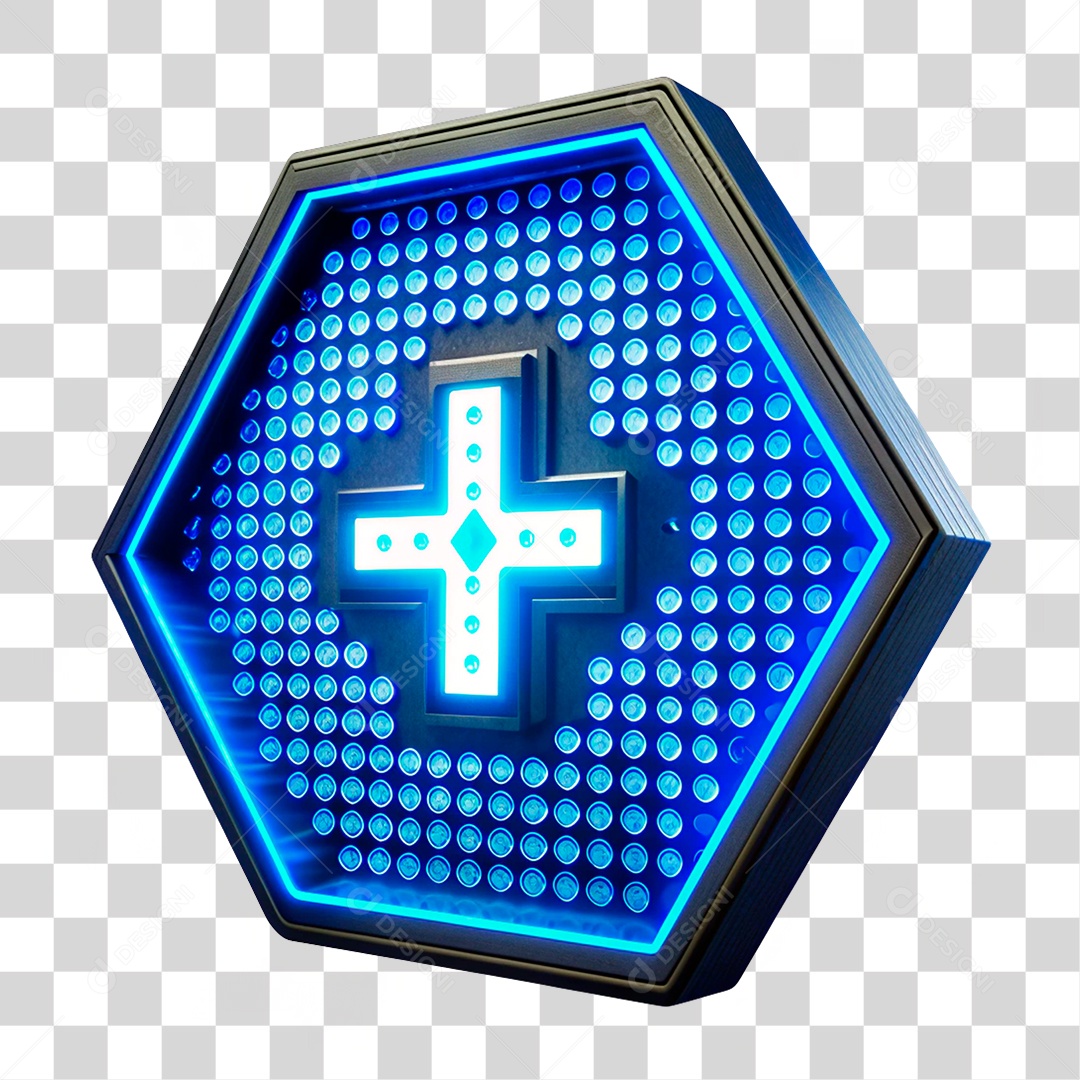 Elemento 3D Adição Placa de Metal com Leds PNG Transparente