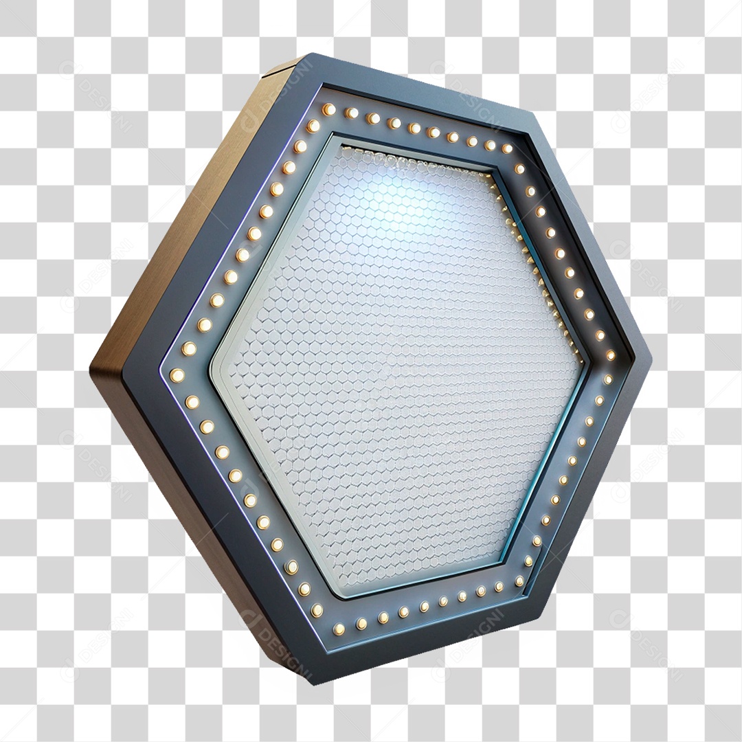 Elemento 3D Placa de Metal com Luzes PNG Transparente