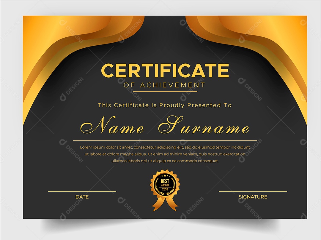 Certificado Preto Dourado de Luxo para Modelo de Conquista